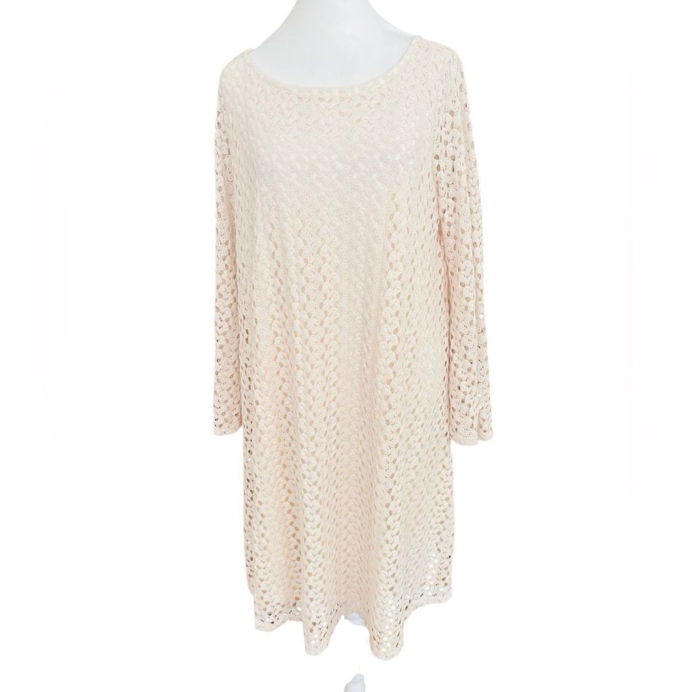 NWT PinkBlush Maternity Beige Open Lace Top Overlay swing style dress size M